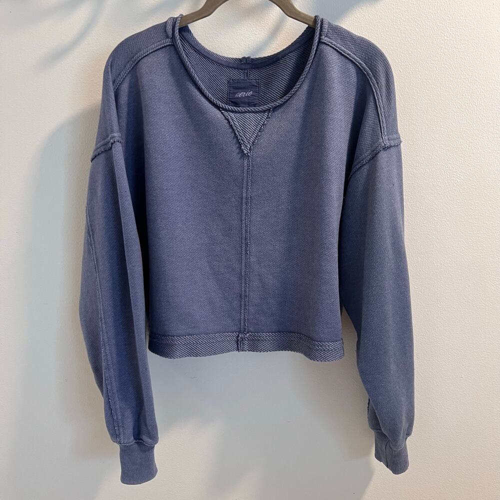 Aerie Blue Beach Party Cropped Crewneck Sweatshirt Size XS